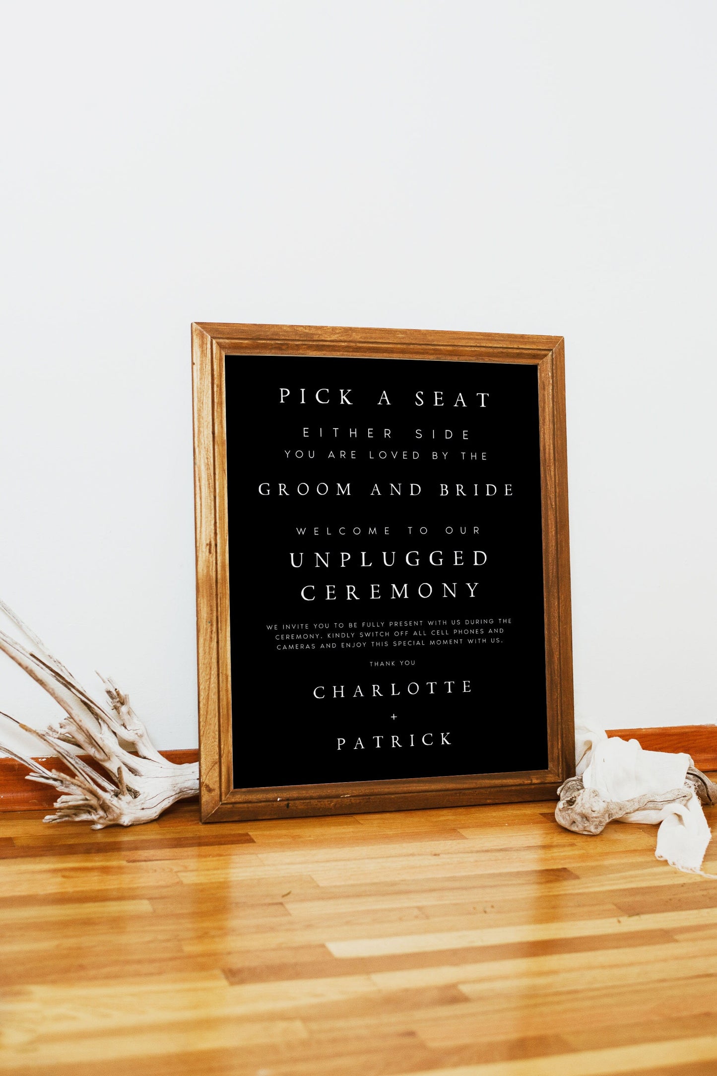 Charlotte Pick a Seat Unplugged Wedding Ceremony Sign