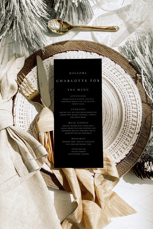 Charlotte Wedding Menu Template with Guest Names