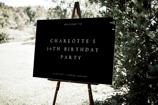 Charlotte Black Welcome Birthday Party Sign