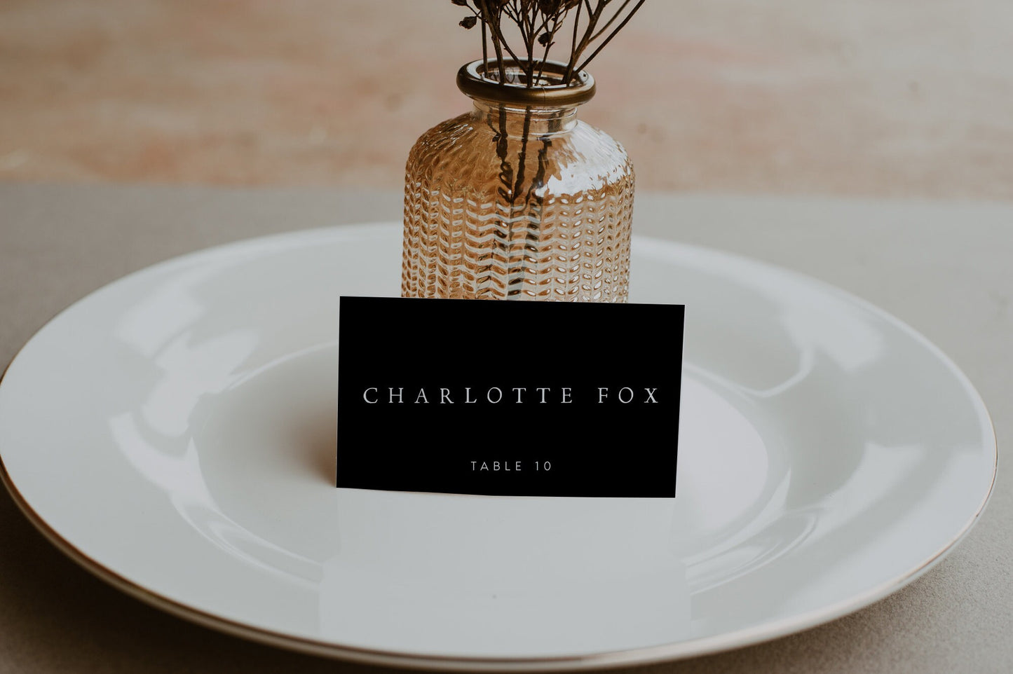 Charlotte Wedding Place Card Template Black