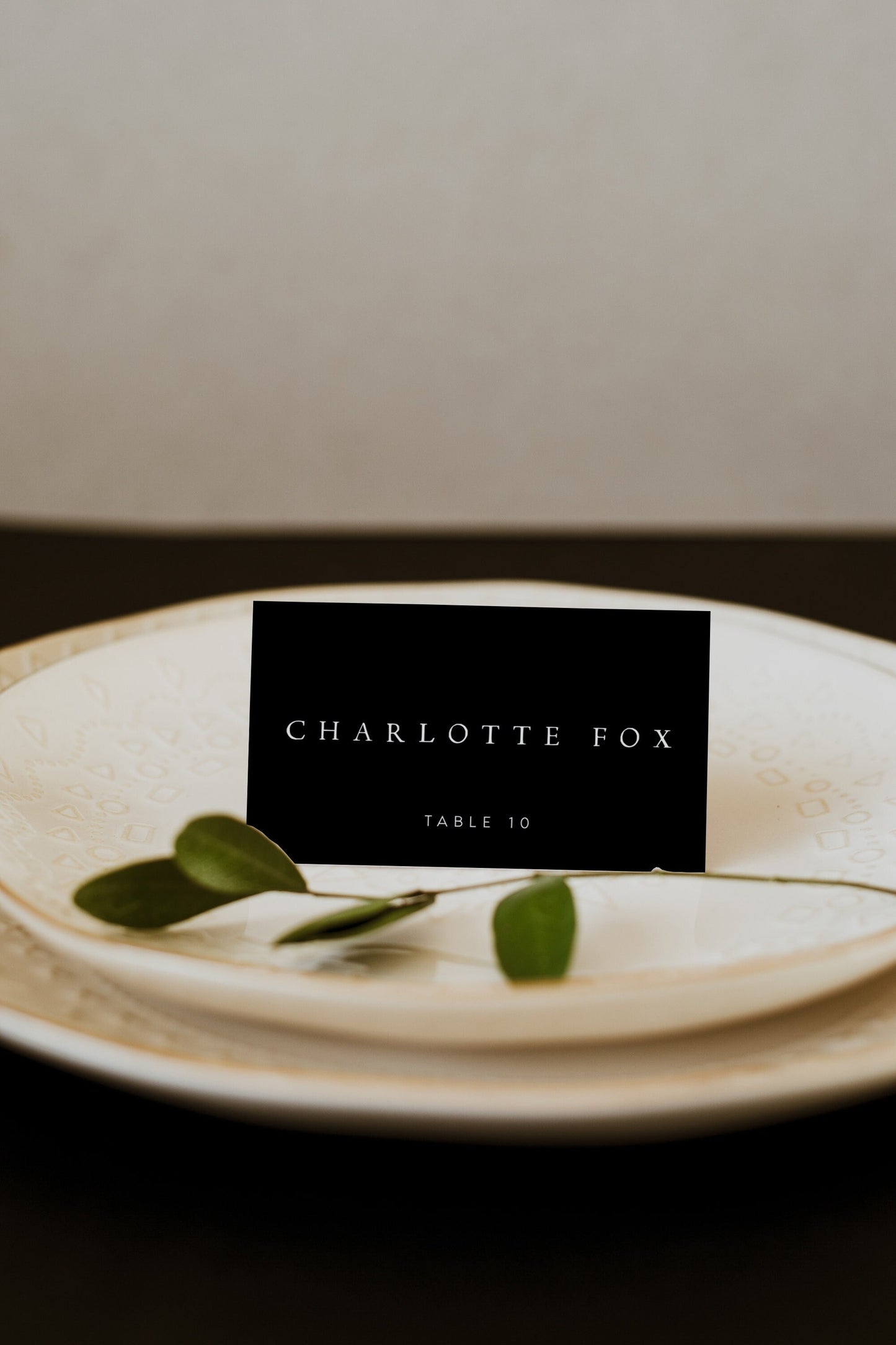 Charlotte Wedding Place Card Template Black