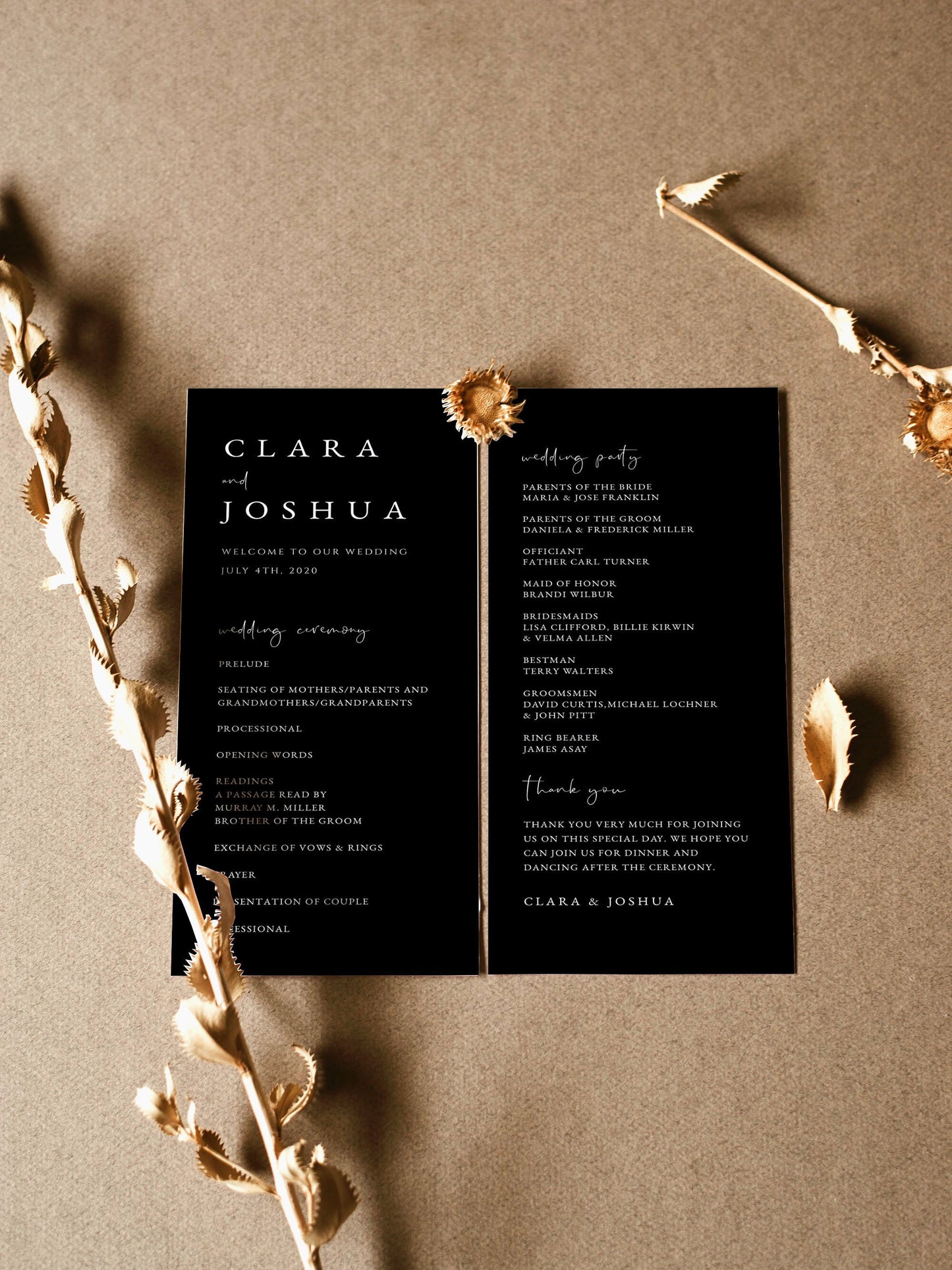 Clara Black Wedding Program Template