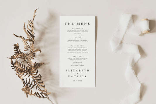 Elizabeth Minimalist Wedding Menu Template