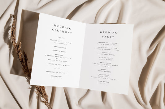 Elizabeth Folded Wedding Program Template Minimalist