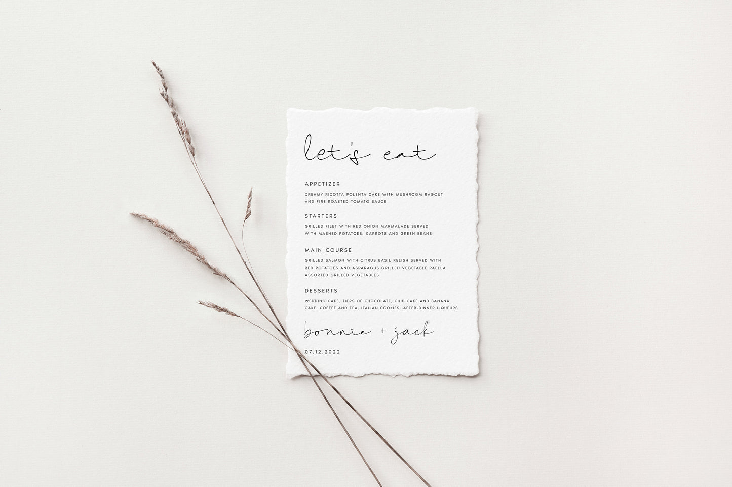 Bonnie Minimalist Wedding Menu Template Script