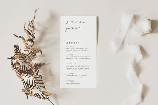 Bonnie Minimalist Wedding Menu Template