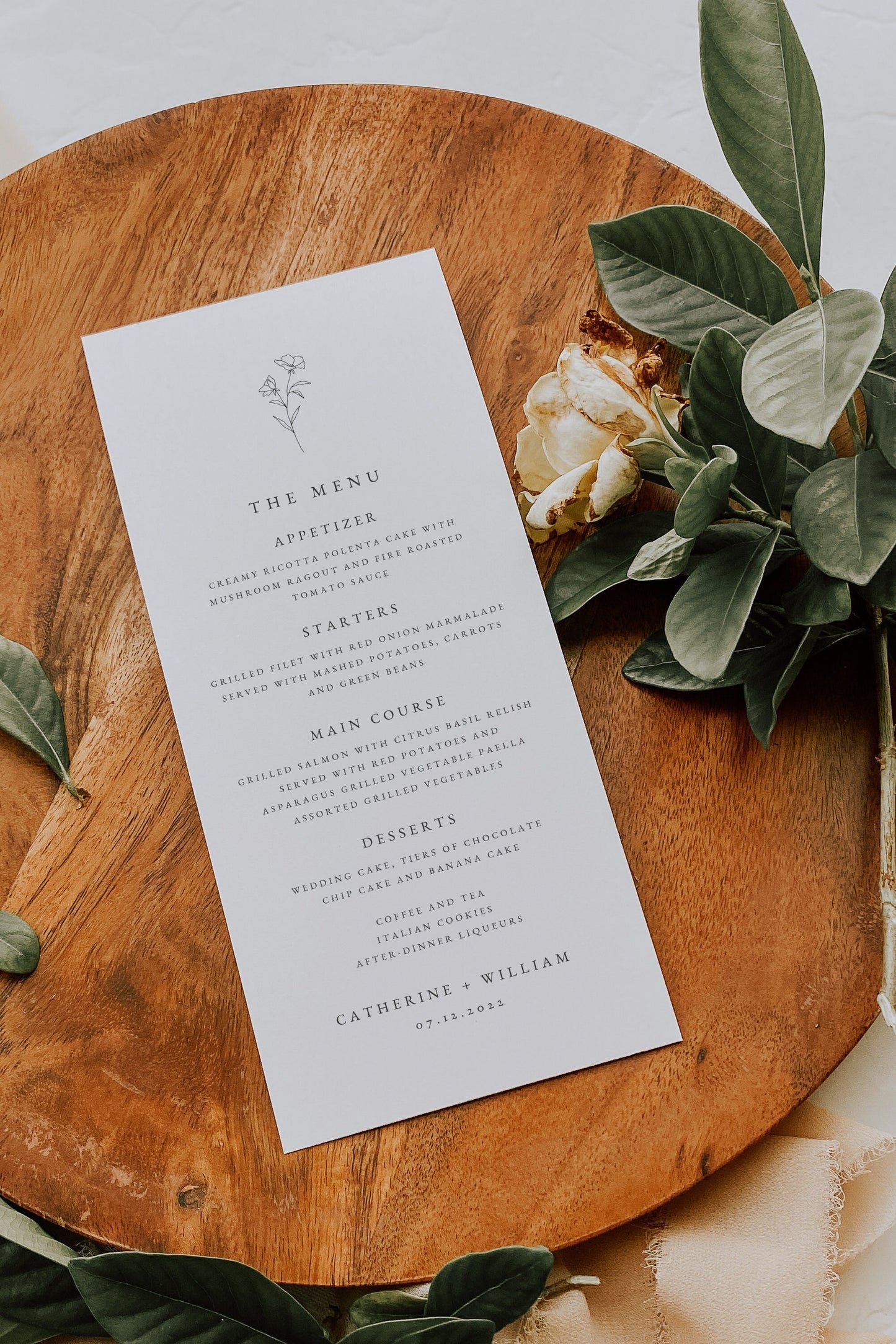 Catherine Modern Script Wedding Menu Template