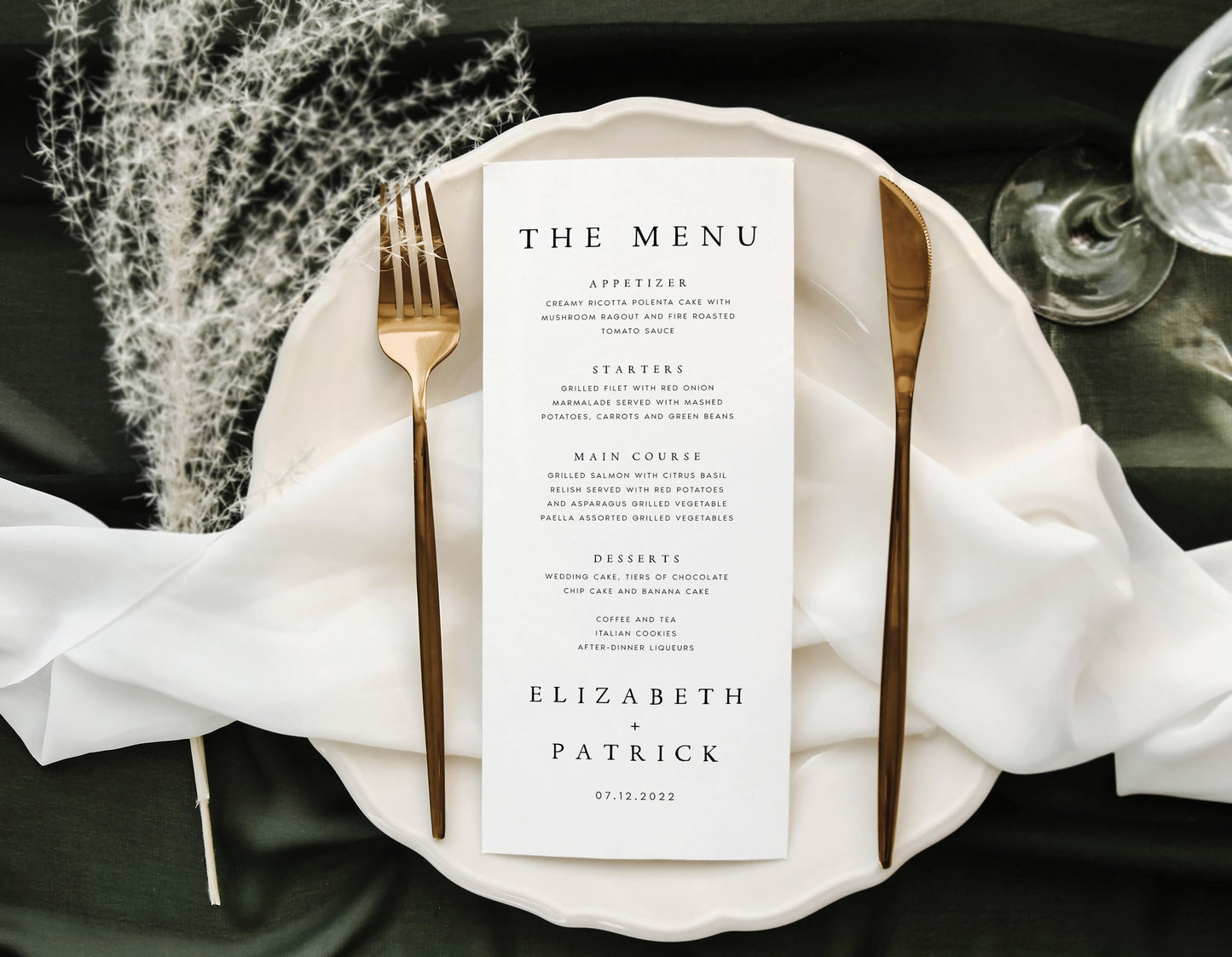 Elizabeth Minimal Modern Wedding Menu Template