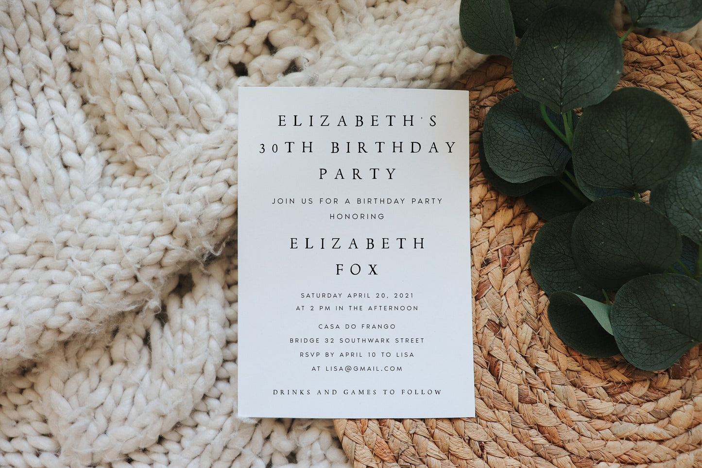 Elizabeth Modern Birthday Invitation Template