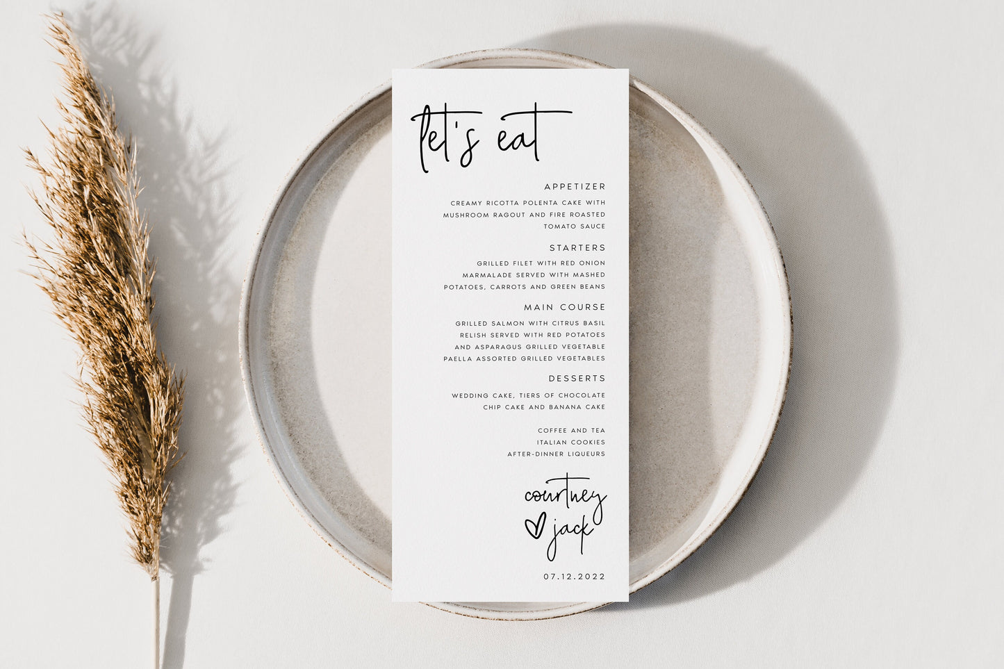 Courtney Minimalist Wedding Menu Template