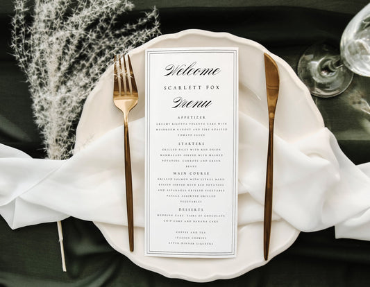 Scarlett Elegant Minimal Wedding Menu Template