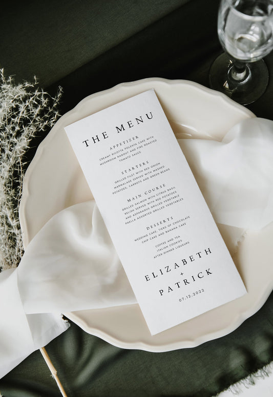 Elizabeth Minimal Modern Wedding Menu Template