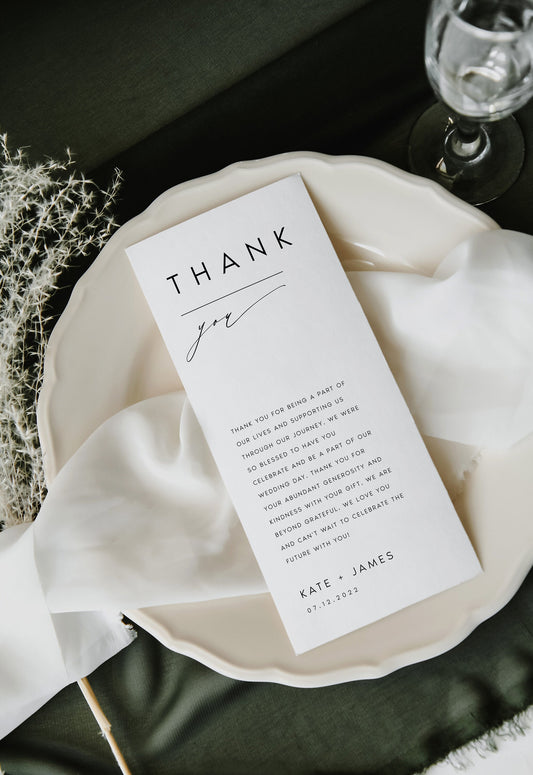 Kate Minimalist Wedding Table Thank You Template