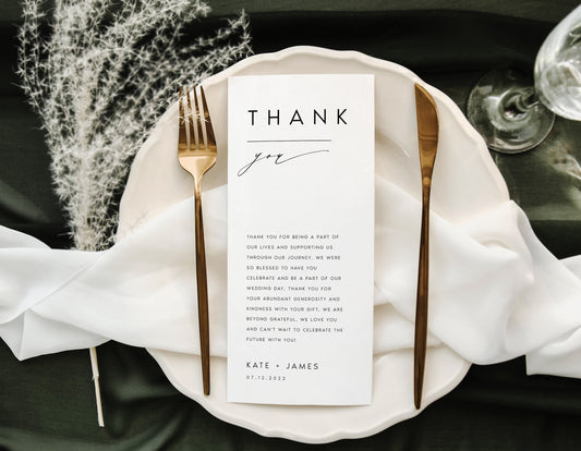 Kate Minimalist Wedding Table Thank You Template