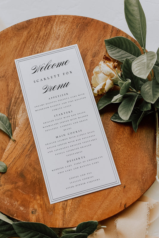 Scarlett Elegant Minimal Wedding Menu Template