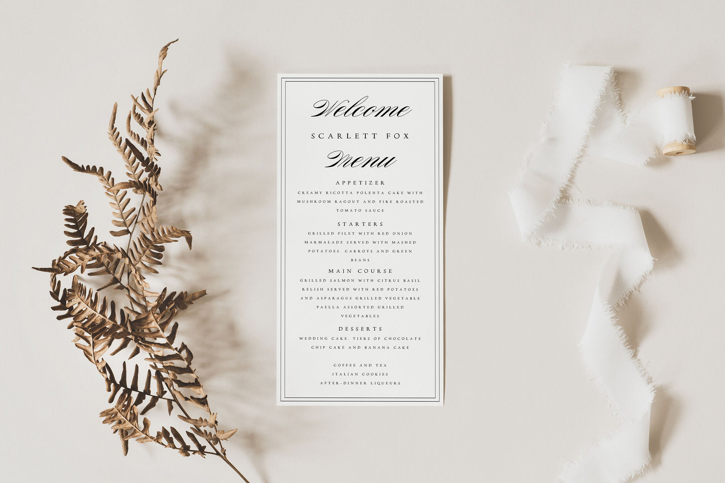 Scarlett Elegant Minimal Wedding Menu Template