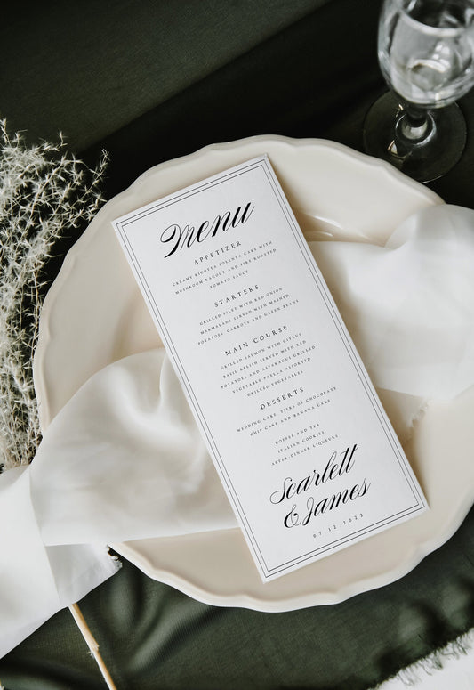 Scarlett Editable Wedding Menu Template with Border