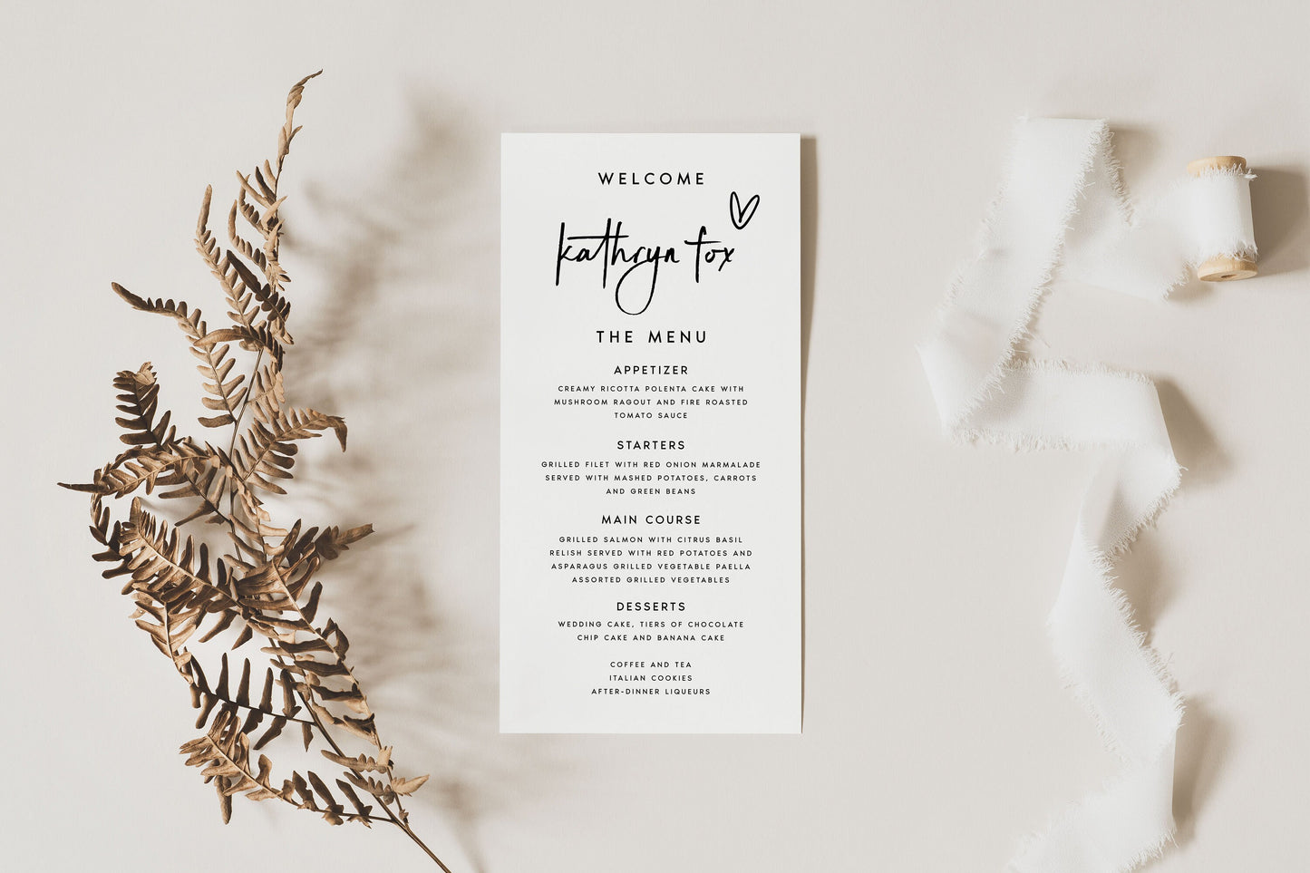 Kathryn Minimalist Wedding Menu Template