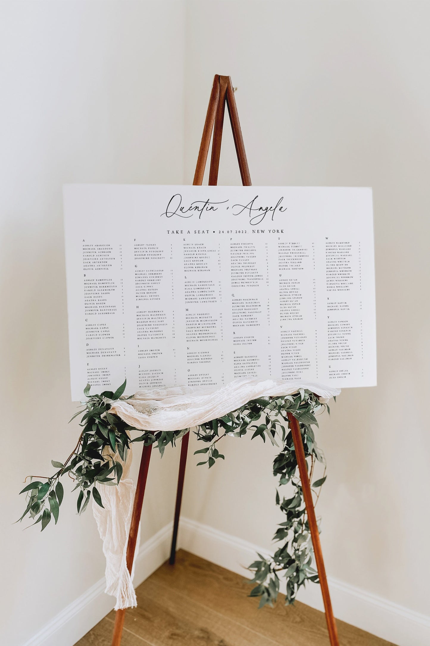 Quentin Minimalist Alphabetical Seating Chart Sign