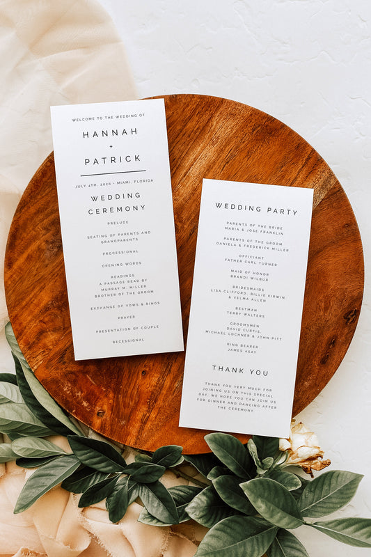 Hannah Modern Wedding Program Template