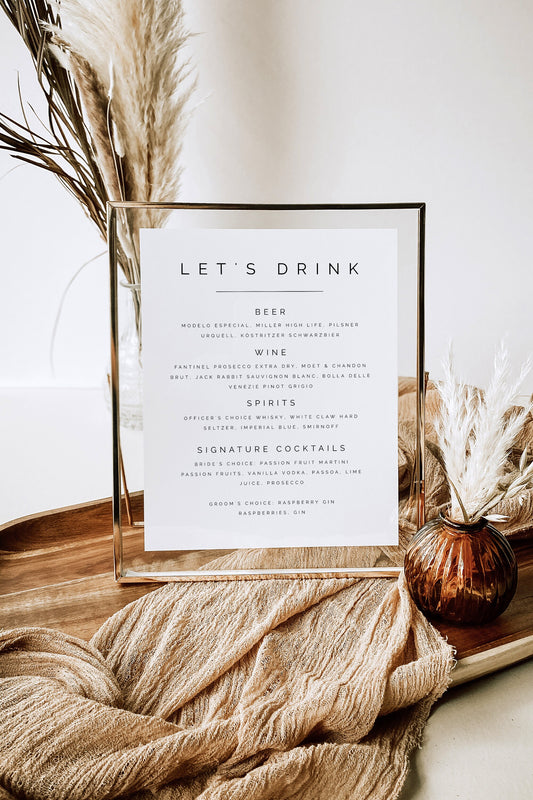 Hannah Tabletop Drinks Menu Sign Template