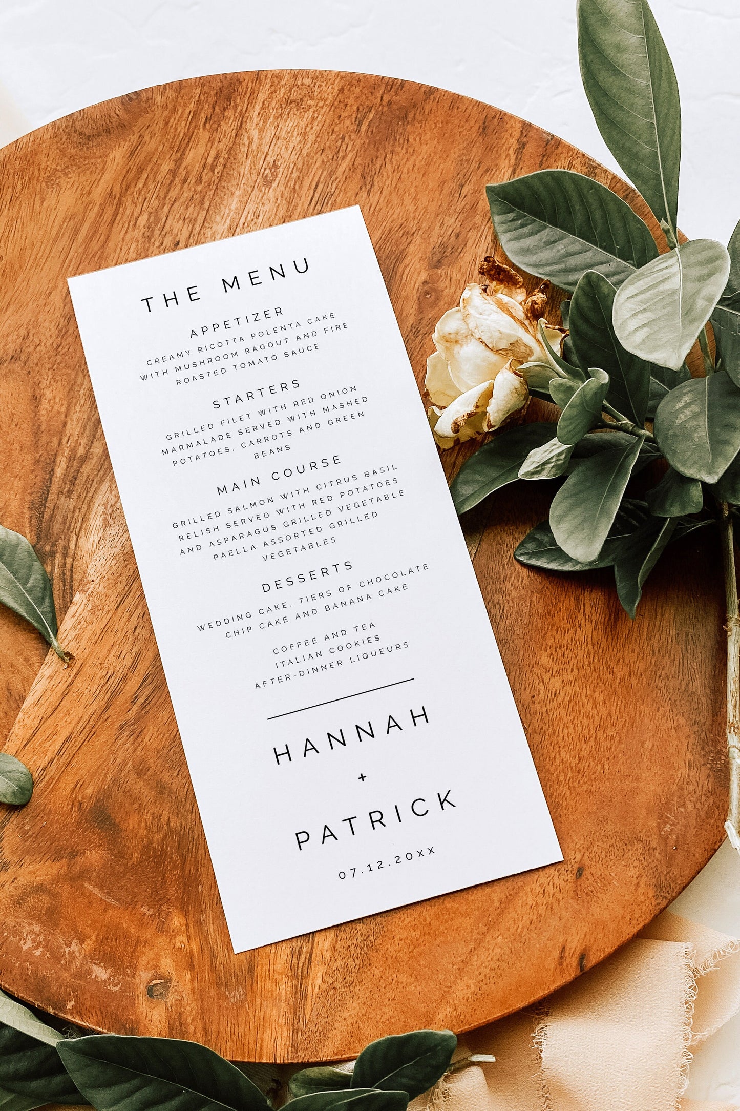 Hannah Minimalist Wedding Menu Template