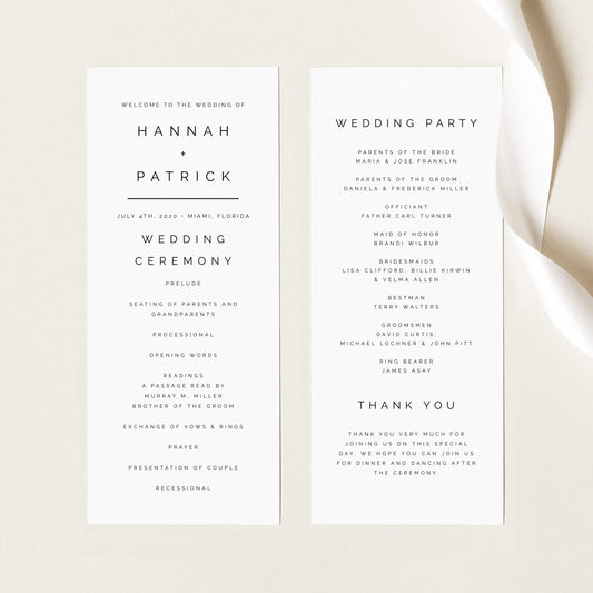 Hannah Modern Wedding Program Template