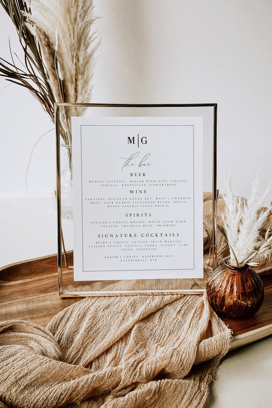 Madelyn Elegant Wedding Bar Menu Template