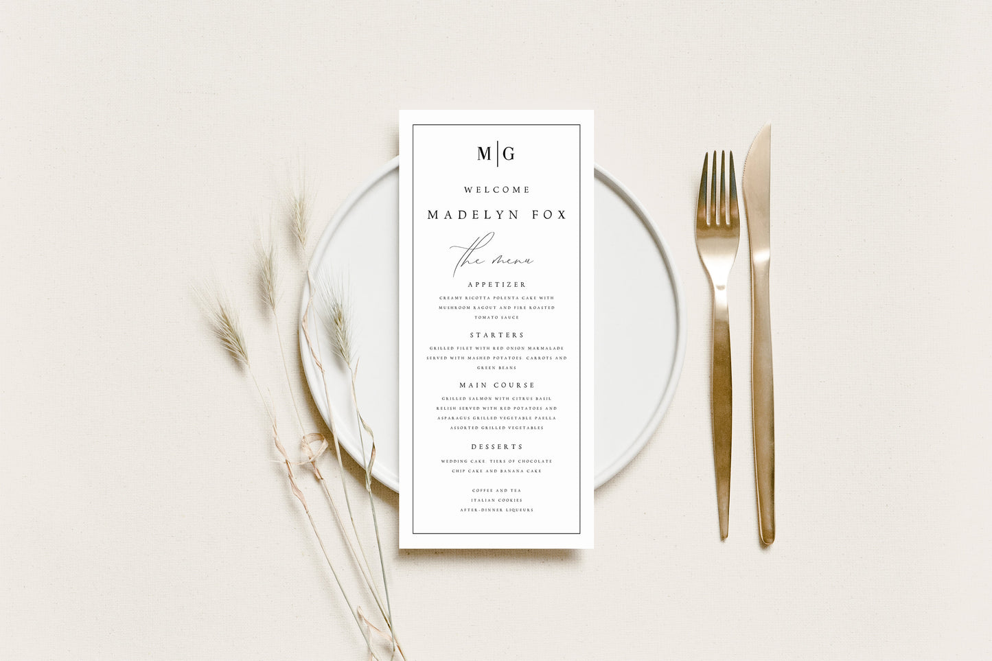 Madelyn Minimalist Wedding Menu Template