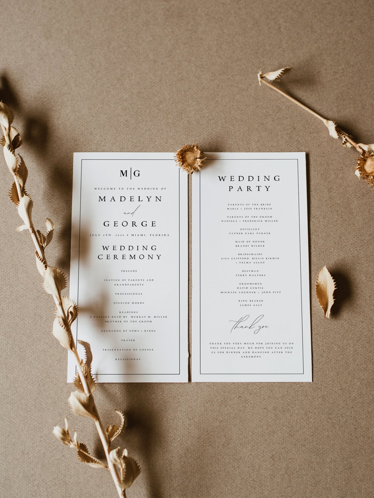 Madelyn Elegant Wedding Program Template