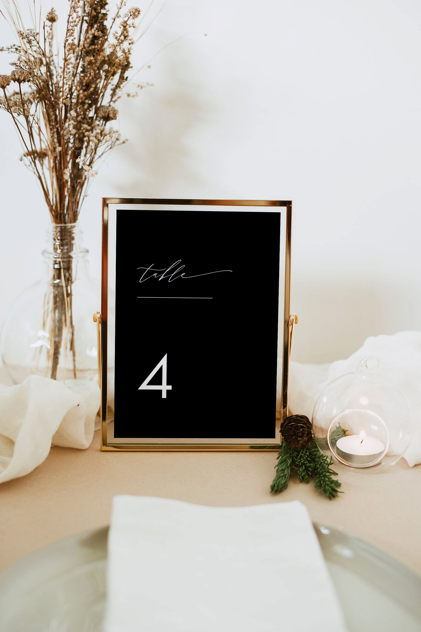 Nina Minimalist Black Table Number Card Template