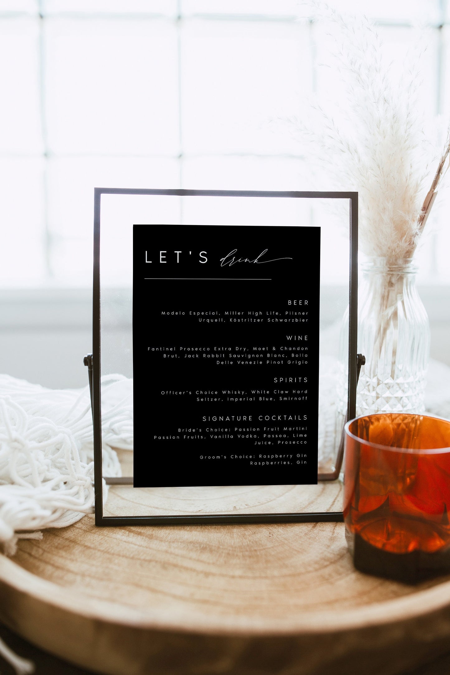 Nina Minimalist Wedding Bar Menu