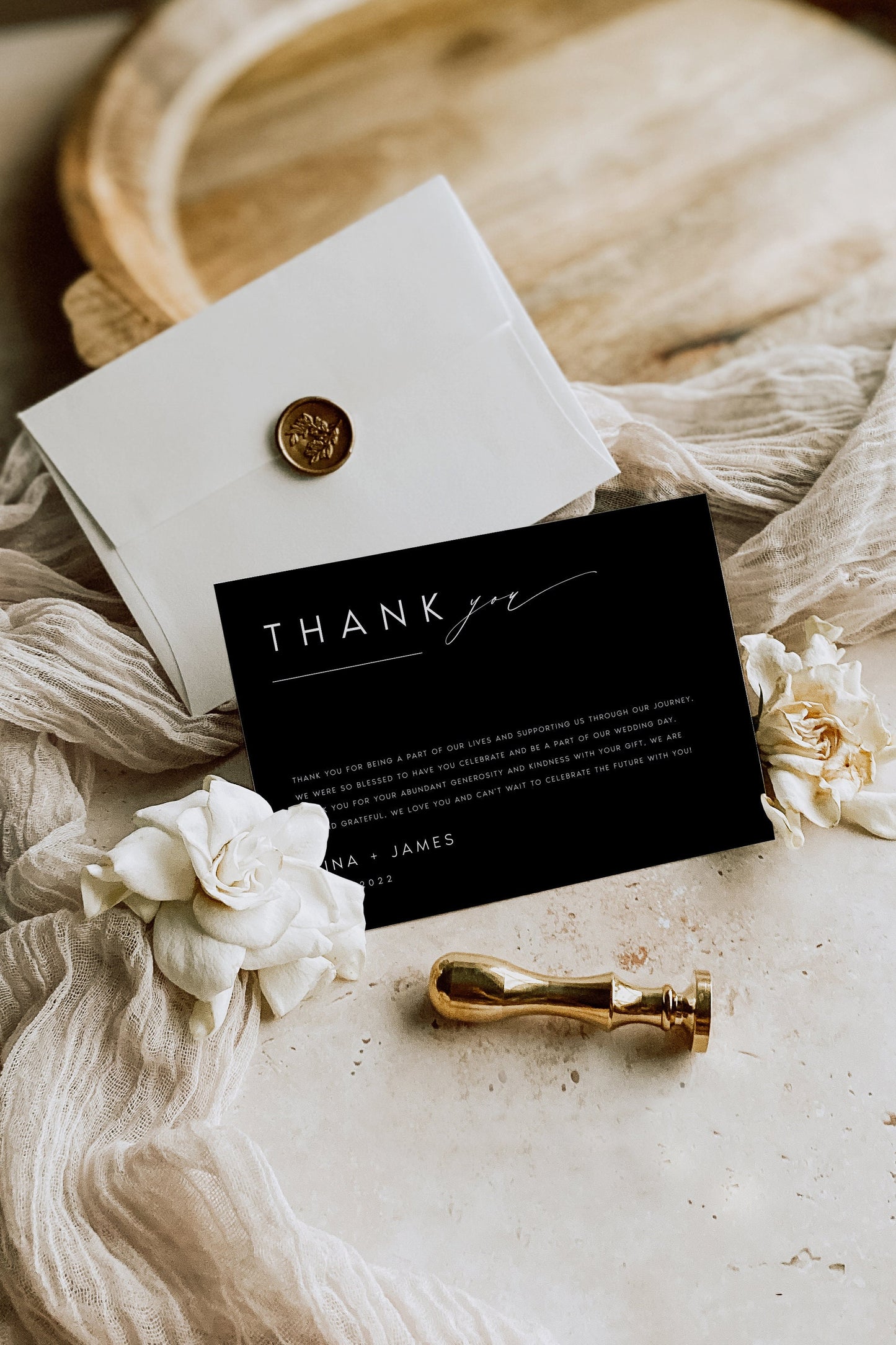 Nina Black Wedding Thank You Card Template