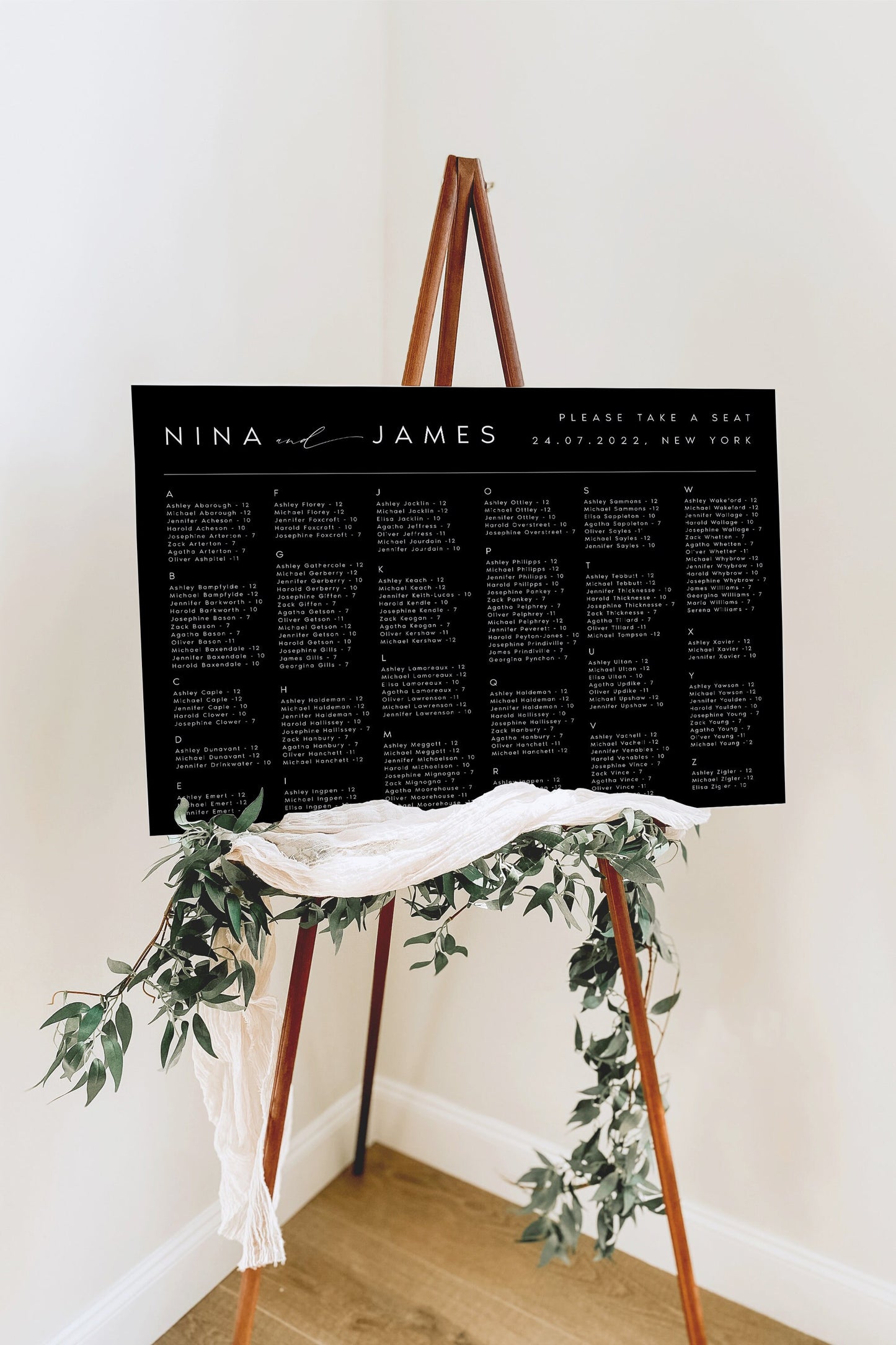 Nina Black Seating Chart Template