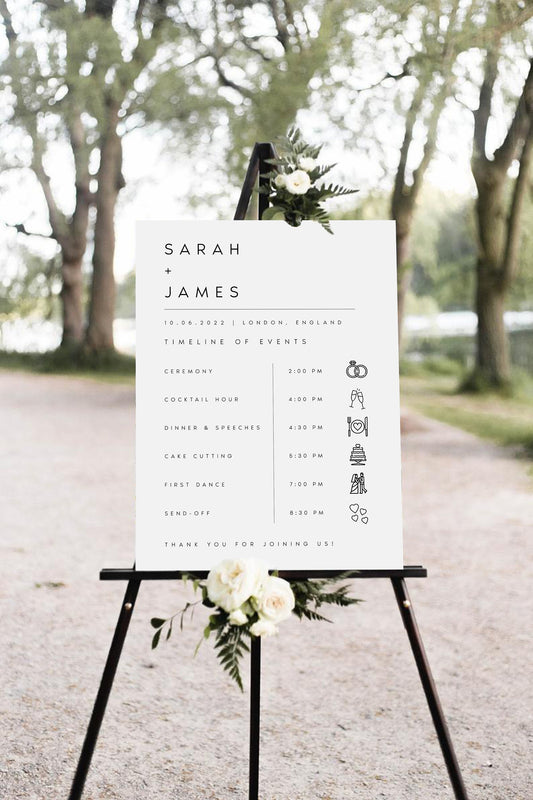 Sarah Modern Wedding Order of Events Timeline Sign Template