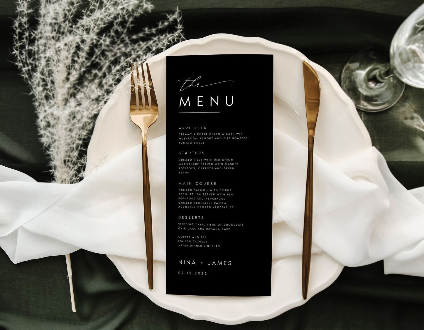 Nina MODERN Black Wedding Menu Template