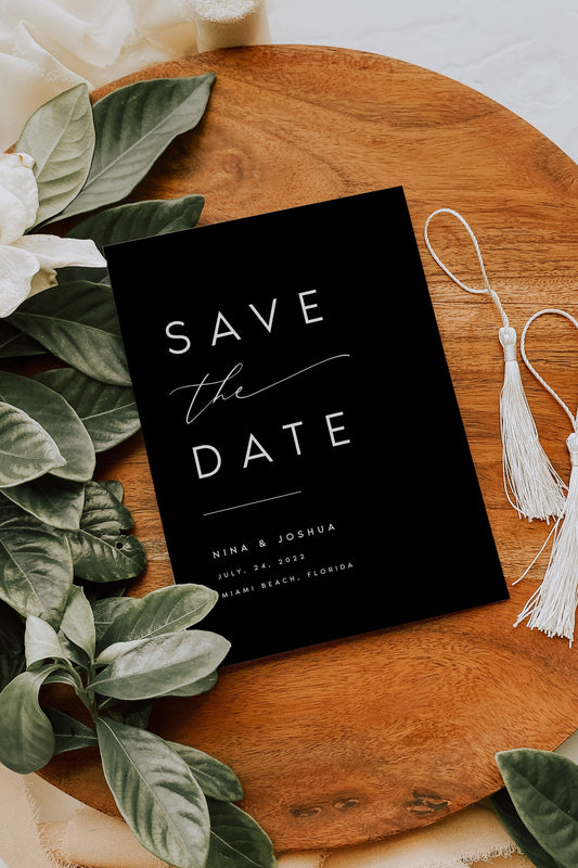 Nina Black Save the Date Editable Template