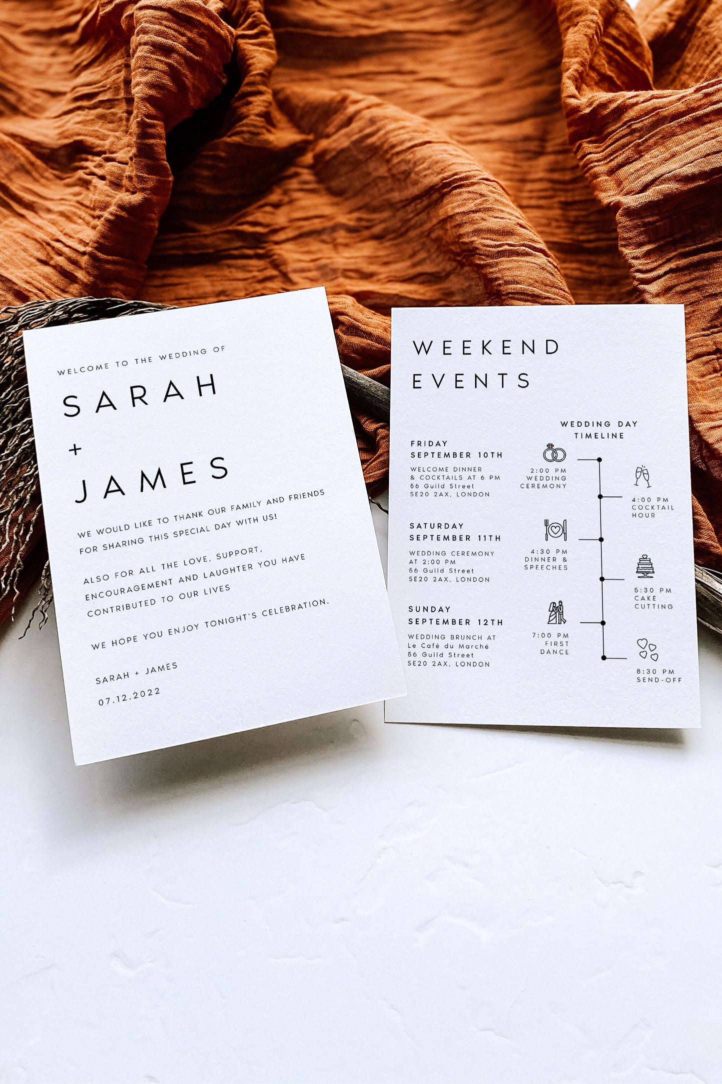 Sarah Wedding Itinerary Timeline Card Template