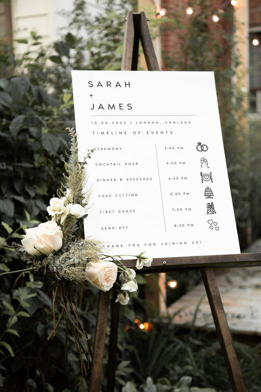 Sarah Modern Wedding Order of Events Timeline Sign Template