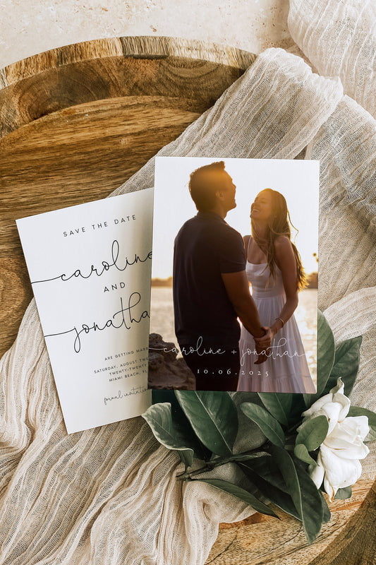 Caroline Double-Sided MODERN Photo Save the Date Template