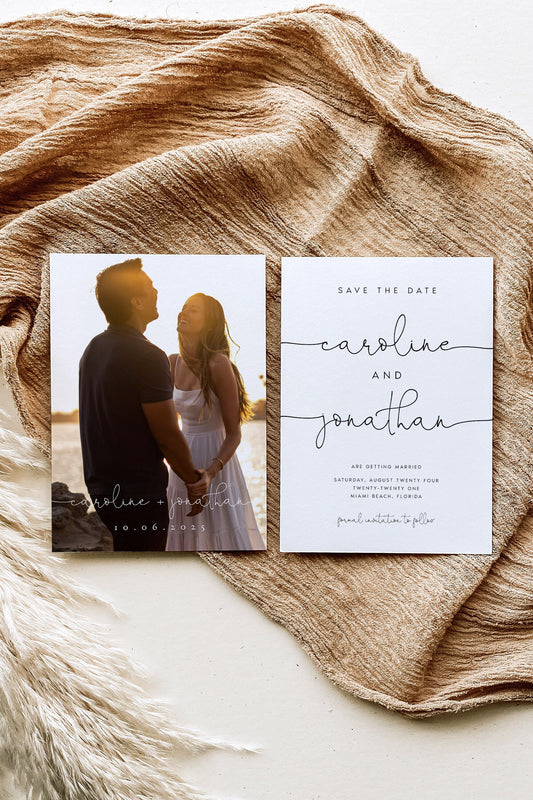 Caroline Double-Sided MODERN Photo Save the Date Template