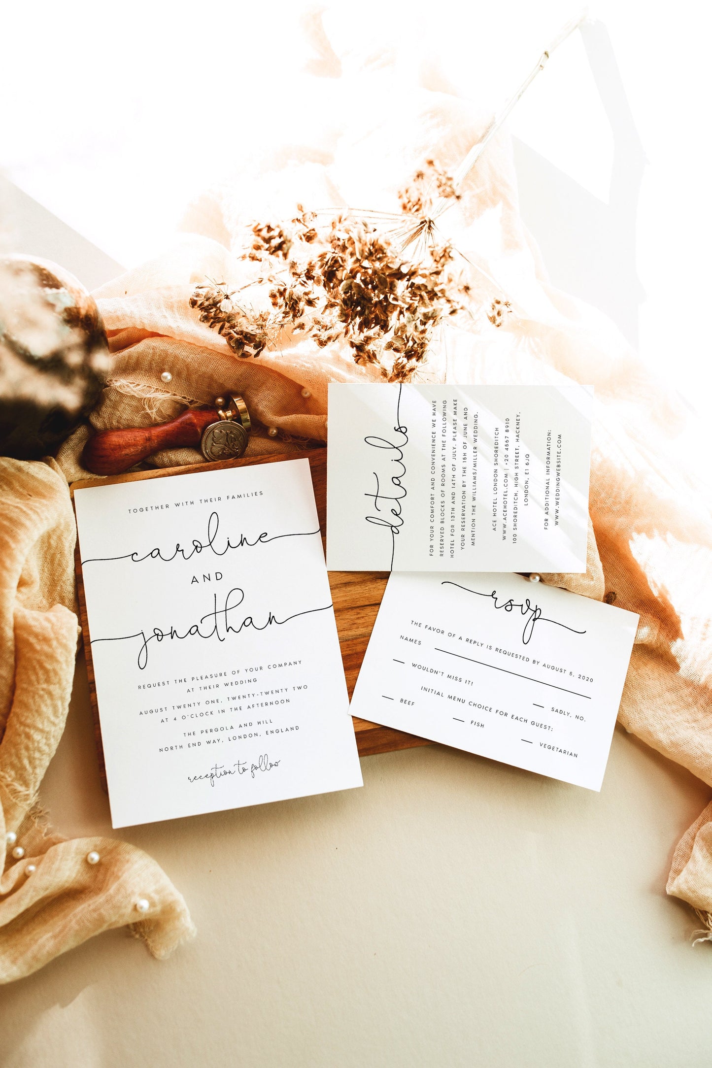 Caroline Modern Wedding Invitation Set Template