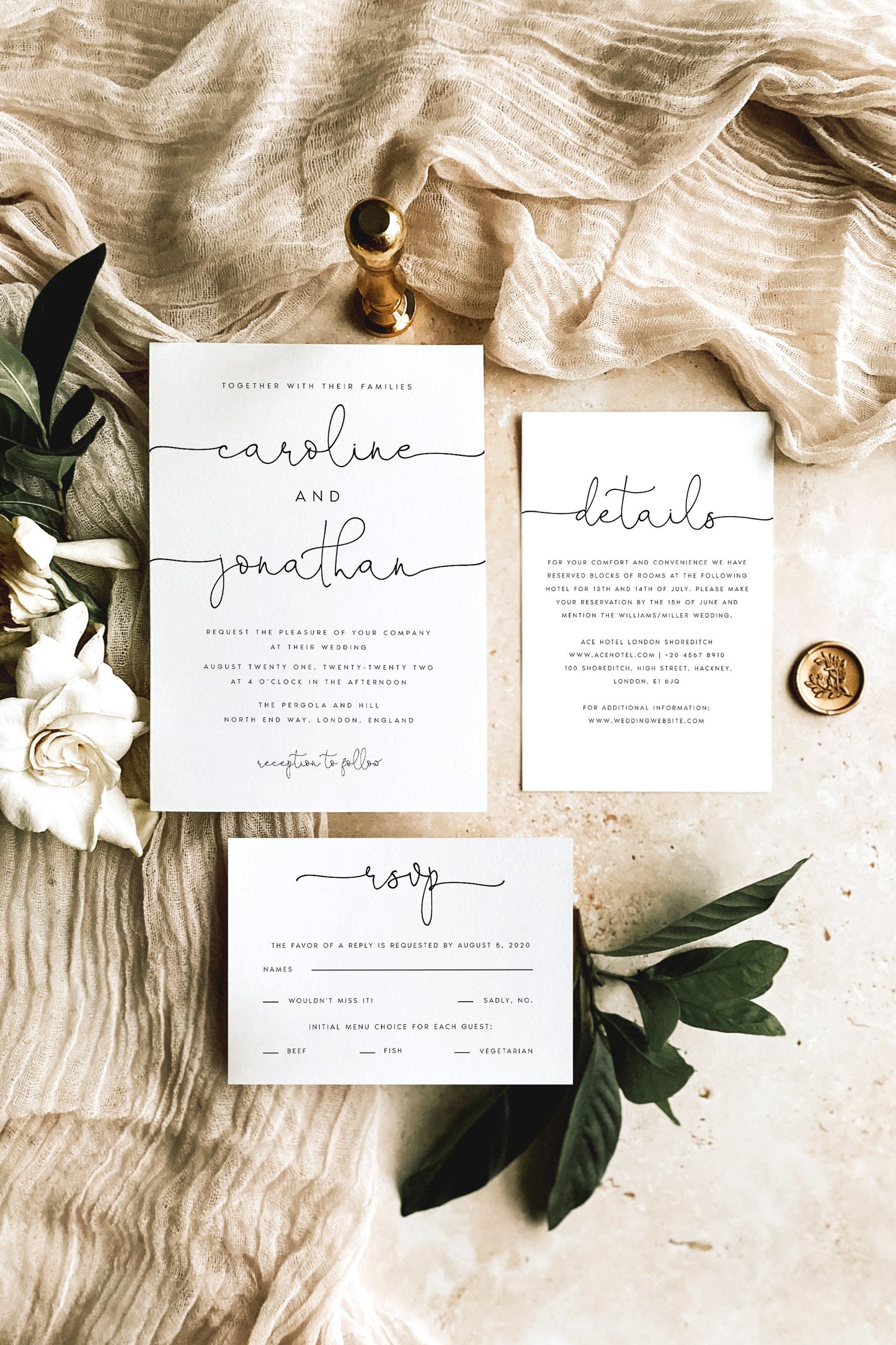 Caroline Modern Wedding Invitation Set Template