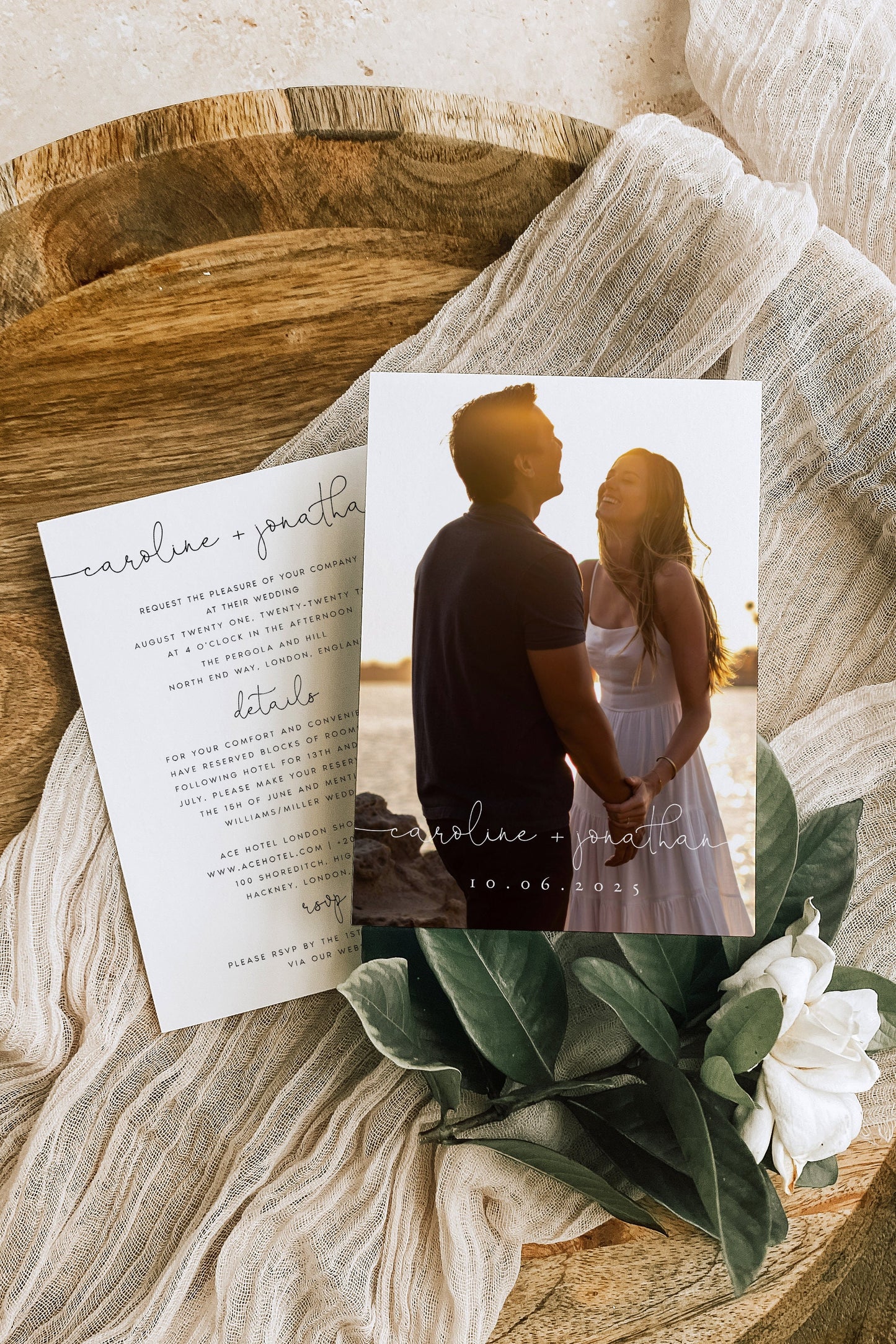 Caroline Minimalist Photo Wedding Invitation Set