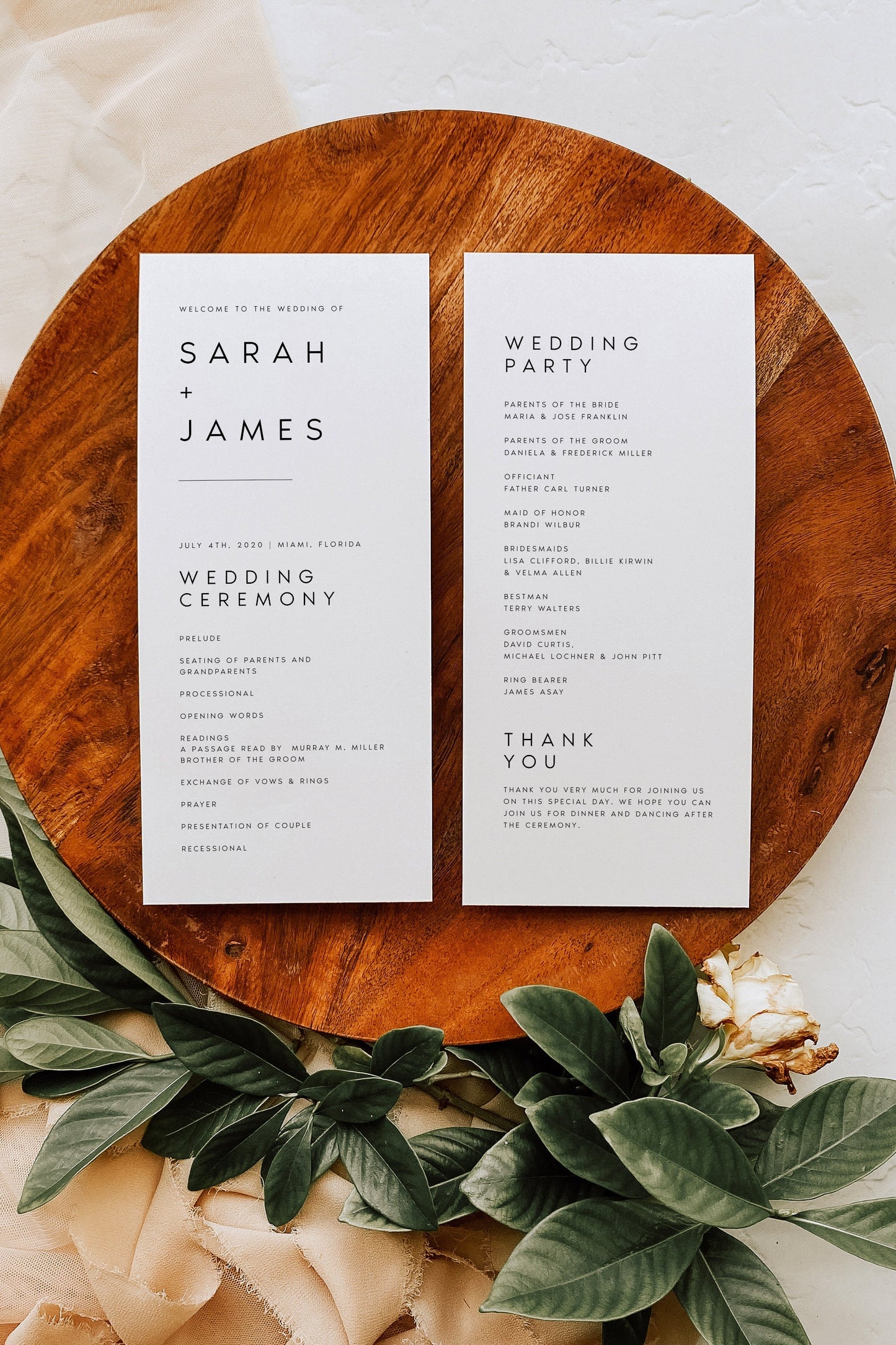 Sarah Modern Wedding Program Template