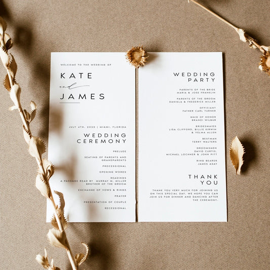 Kate Minimalist Wedding Program Template