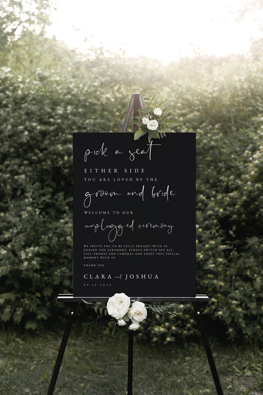 Clara Pick a Seat Unplugged Wedding Ceremony Sign