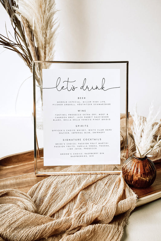 Caroline Tabletop Drinks Menu Sign Template