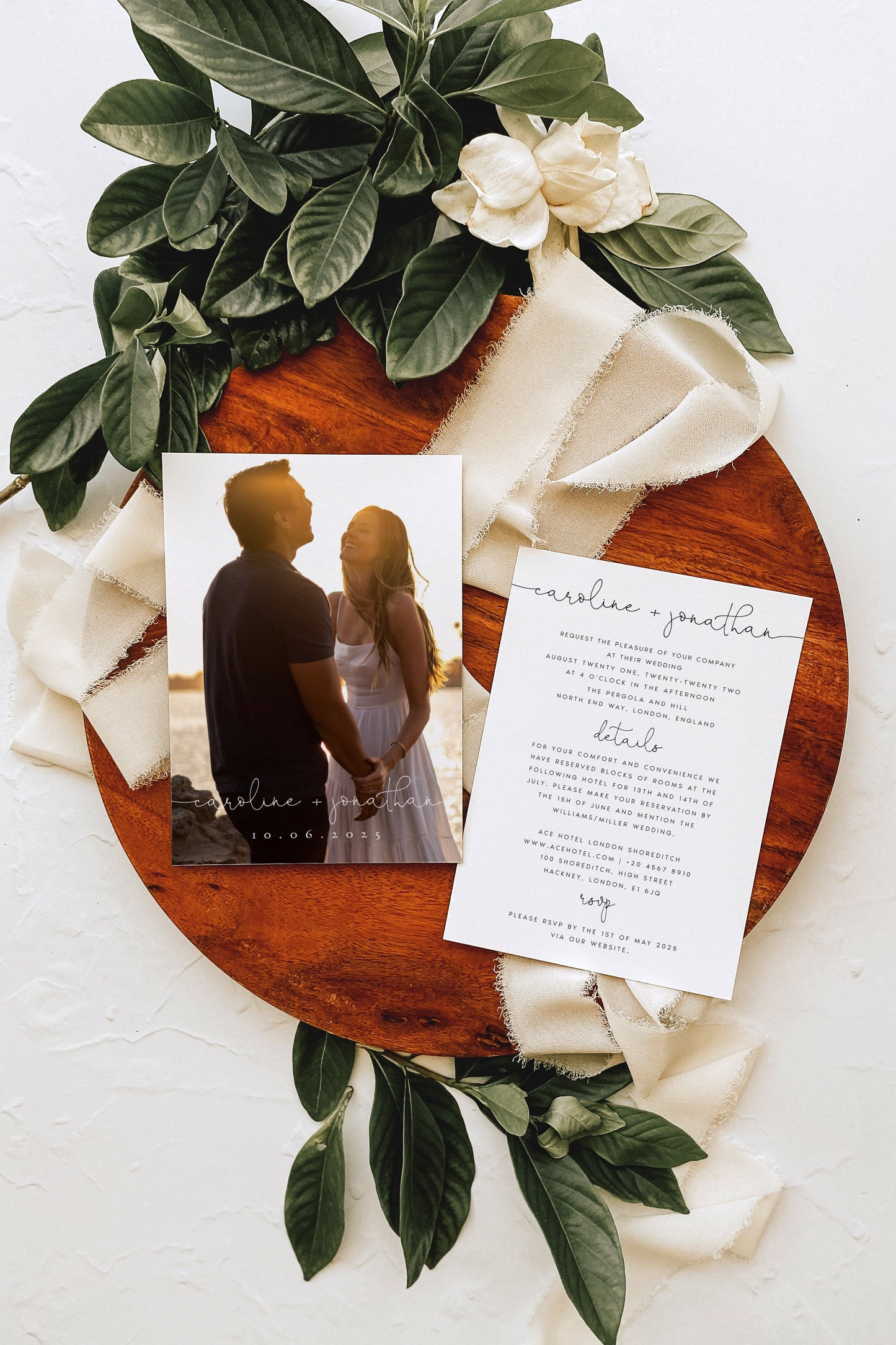 Caroline Minimalist Photo Wedding Invitation Set