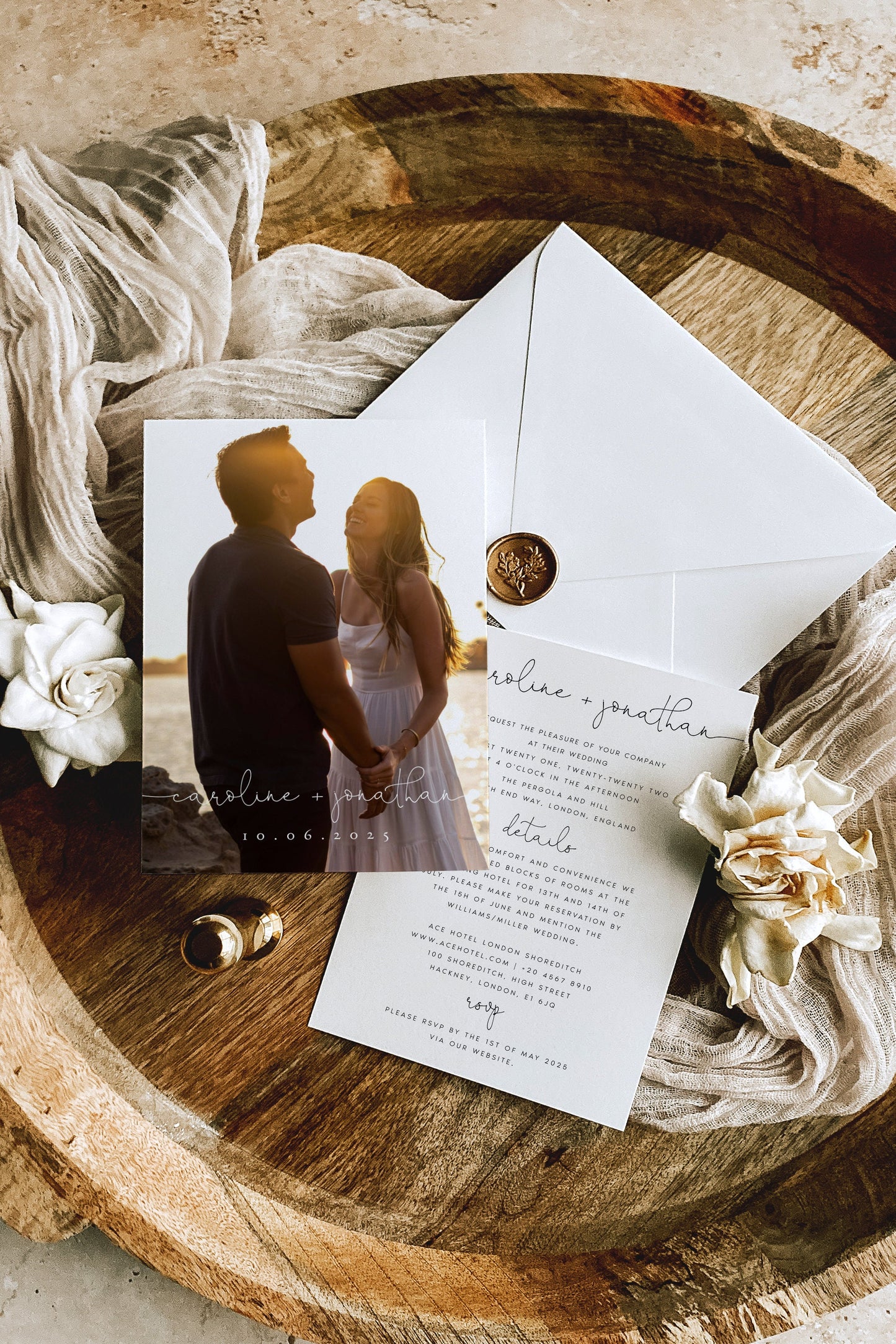 Caroline Minimalist Photo Wedding Invitation Set